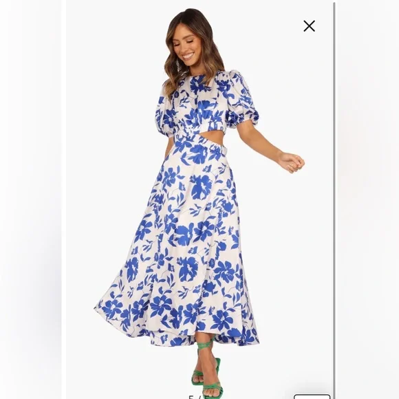 Petal & Pup Aminah Puff Sleeve Maxi Dress, Blue Floral, Size M (10) - Picture 5 of 12